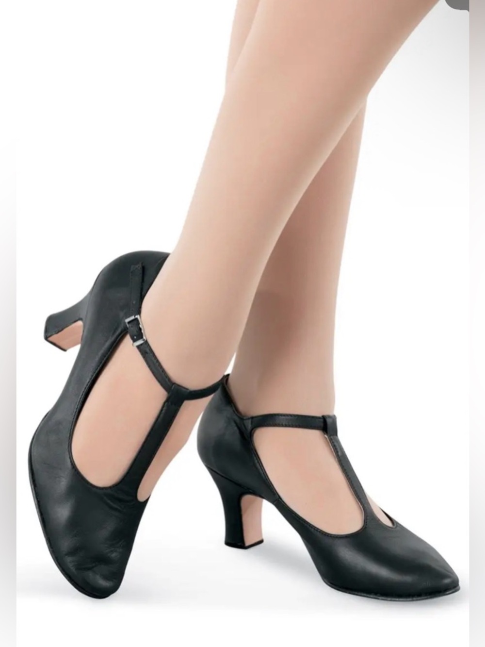 Bloch Chord Character Shoes Heels T Strap Leather Womens Sz 9 1/2 Black Theater